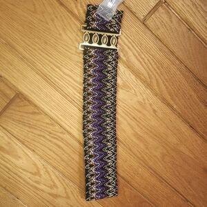 Wet Seal Black And Colorful Zig Zag Design 4 Hook Fashion Accent Belt M/L